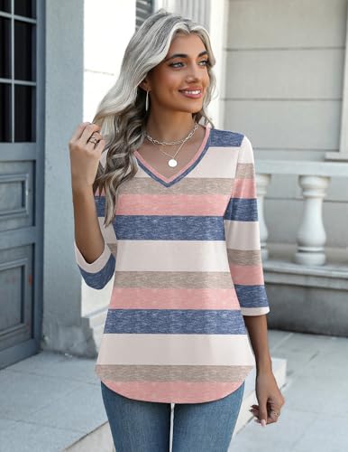Image of Zeagoo Womens Blouse Casual 3 /4 Length Sleeve V Neck Basic T-Shirts Spring Summer Cute Tunic Tops Business Work Tees