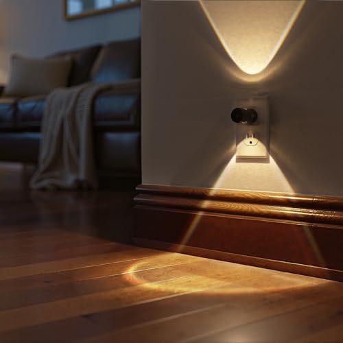 Image of Briignite LED Night Light Project 180 Rotating Night Lights Plug into Wall | 2 Pack Mini Lens, Dusk to Dawn Sensor, 3000K /5000K /Amber Dimmable Nightlight for Hallway Bathroom Room Decor