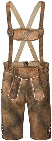 Leren herenbroek kort met bretels - originele antieke klederdrachtbroek - vintage klederdrachtbroek, bruin-vintage, 48