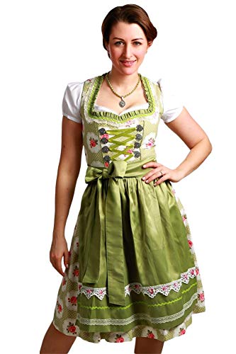 Fuchs Trachtenmoden Farbenfrohes Verspieltes Midi Dirndl mit Blumenmuster und Spitzen - 60cm - Hellgrün - Gr. 38 Cover
