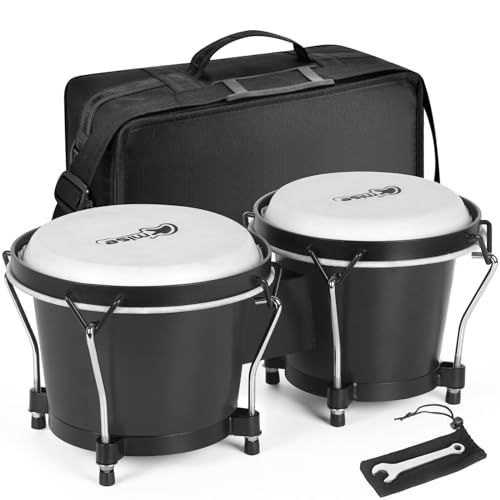 lotmusic Bongo Drums 6” and 7”, Black Wooden Percussion Instrument Bongos for Adults...