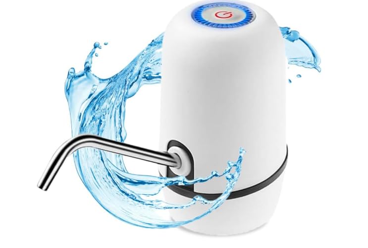 Dispensador de Agua Eléctrico USB-C 1200 mAh, Bomba Automática para Garrafas 5L a 20L con 2 Adaptadores, Portátil, Silencioso, Acero Inoxidable, Fácil de Usar, Blanco