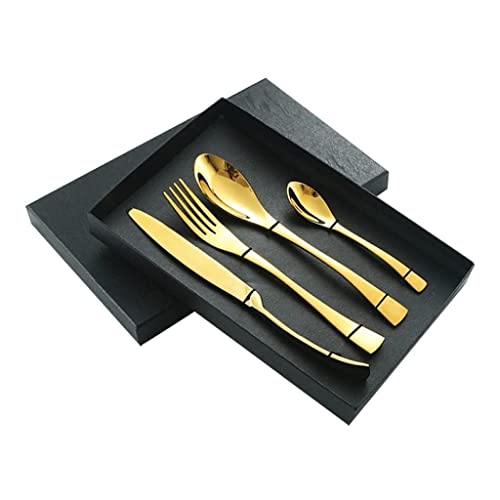 Juego de 4 cubiertos de acero inoxidable pulido con espejo, juego de cubiertos mixtos, cuchillo, tenedor, cuchara, juego de vajilla para cocina familiar, comedor, vajilla occidental, caja de regalo