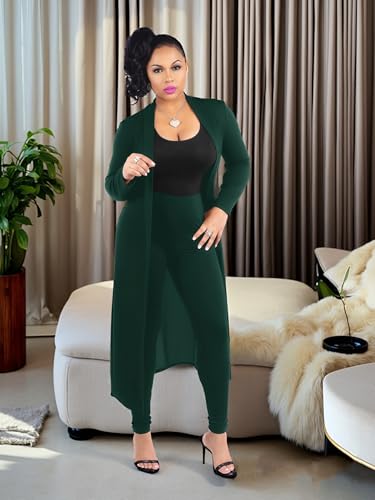 Image of Max2co Women 2 Piece Outfits Floral Long Sleeves Open Front Cardigan Cover up with Leggings High Waist Long Pants Set