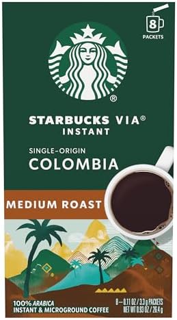 Starbucks VIA Instant Coffee, Colombia Medium Roast, 8 Count