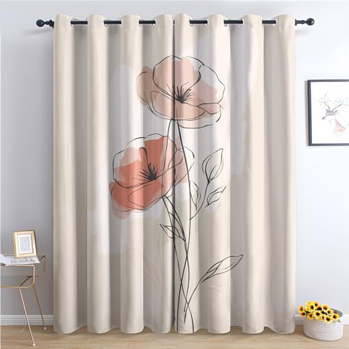 Cortinas opacas florales para plantas, 228 x 228 cm, juego de 2 paneles para dormitorio y sala de estar, cortinas con ojales con aislamiento térmico, tratamientos decorativos para ventanas, 228.6 cm