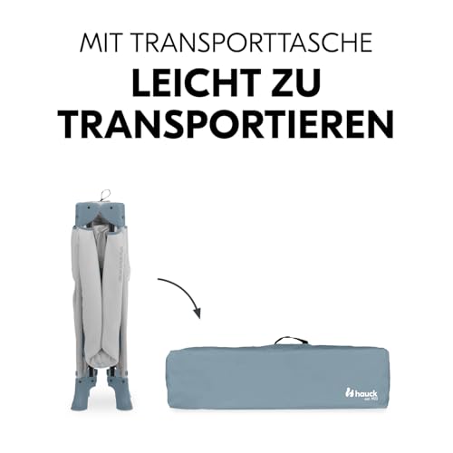 hauck Dream N Play Plus, Dusty Blue - Kinderreisebett mit Transporttasche - Großer Schlupf zum Spielen - Klein Zusammenklappbar - Baby Reisebett Kleinkind ab Geburt bis 15 kg
