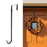 FYY リースハンガー 玄関ドア用 - 12インチ ドア掛けフック イースター ハロウィン クリスマス デコレーション ウェルカムサイン 高耐久 ハンガー オーガナイザー ゴム付き 傷防止 ブラック 1個