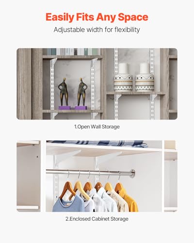 VEVOR-Shelf-Pilaster-60-inch-5-Pack-Dual-Track-Upright-Wall-Shelving-System-Heavy-Duty-Support-System-Twin-Slot-Shelf-Rails-25-Screws-Suitable-for-Cabinet-Closet-Organization-Storage-Silver