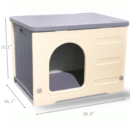 Ichofun CH-FZ-GE Plastic Cat House For Outdoor Indoor Use, Stackable Feral Cat Shelter Indoor Cat House Insulated Weatherproof Waterproof Elevated thumb #1
