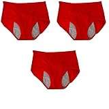 Period Pants Girls High Waist Menstrual Briefs Cotton Leak Proof Crotch Heavy Flow Extra Protection Hipster Knickers Comfortable Panty Multipack Pack Of 3 Red Xl