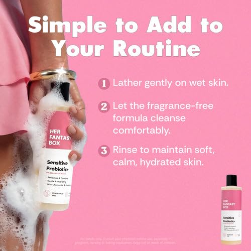 Her Fantasy Box | Sensitive Probiotic+ Gentle Cleanser – Fragrance-Free, pH Balanced Body Wash with Chamomile & Probiotic Lysates, Vegan & Cruelty Free, 8 oz - Image 3
