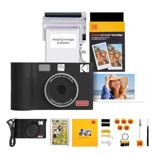 Image of KODAK Mini Shot 2 ERA 4PASS 2-in-1 Instant Camera and Photo Printer (Black, Camera + Initial 8 Sheets + 60 Sheets + Accessories)
