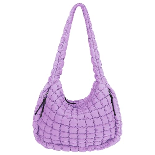 Image of Puffer Quilted Shoulder Bag Large Puffer Tote Bag for Women,Hobo Quilted Tote Bag Crossbody Shoulder Handbags Puff Purse