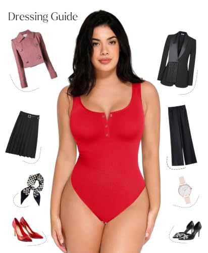Image of Popilush Bodysuits for Women Tummy Control Body Suits Thong Summer Outfits | Corset Tops Shapewear Henley Shirts Tank Top for Country Concert Going Out Date Night, Comfort All Day