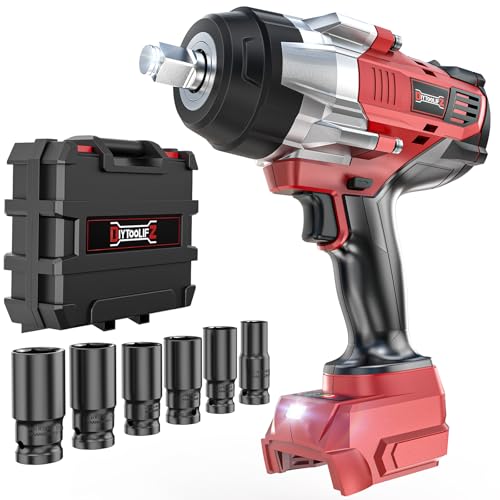 Image of DIYtoolifz Cordless Impact Wrench 1/2 inch Compatible with Milwaukee 18v Battery, 1700 Ft-lbs High Torque Impact Driver with 6Pcs Sockets & Storage Case, Electric Impact Gun with 4-Speed & LED Light