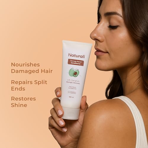 Image of Naturali Damage Repair Conditioner with Avocado & Moringa Oil | No Sulphates, No Parabens | Deeply Hydrates & Smoothens Damaged Hair | Repairs Split Ends | Conditioner 180ml Tube