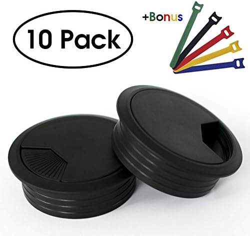 Flexible Desk Grommet (7 Pack) 2-3/8 Inch Cover Wire Cord with Hole Saw + Reusable Fastening Cable Ties (20 Pcs)