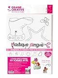 Kit de plastique dingue transparent contenant 2 feuilles de plastique A4, 1 feuille de 6 modèles recto-verso, 6 porte-clés. - Thème : Formes de Noël. - Réduit de 7 fois à la cuisson