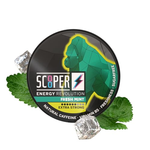 SCOOPER Energy 1x Fresh Mint Xtra Strong | 80 MG Koffein pro Pouch | 12 Pouches pro Dose | Zuckerfrei & Vegan | Energy Drink Alternative | Energy Booster Pouches