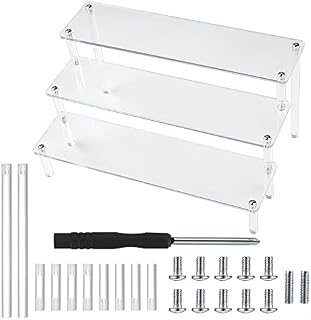 Acrylic Display Shelf Clear Acrylic Riser Stepped Display Stand for Perfume Nail Polish Collectibles Shelves for Funko POP Amiibo Action Figures, Cupcake Dessert Stands Acrylic Risers (3-Tier)