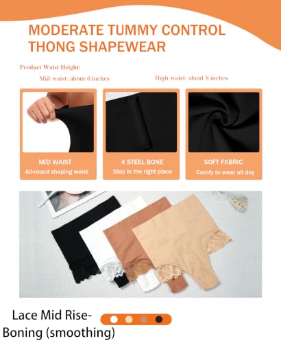 Image of Werena Tummy Control Thong Shapewear for Women High Waisted Body Shaper Panties Shaping Thong Girdle Underwear