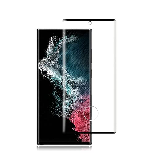 RuiMi FOR Galaxy S22 Ultra 用のガラスフィルム 超薄型 強化ガラス 3D曲面 の黒いエッジ 保護フィルム FOR Galaxy S22 Ultra [ SC-52C SCG14 ] 用の旭硝子製 高透過率 指紋認識機能付 硬度9H 飛散防止 液晶保護フィルム