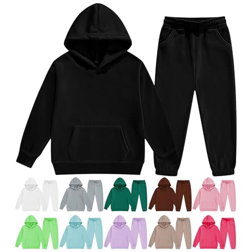 Boys Girls Sweatpants Sets 2pc Plain Pullover Hoodie Sweatshirts Joggers Pants Outfits Kids School Casual Sweatshirts