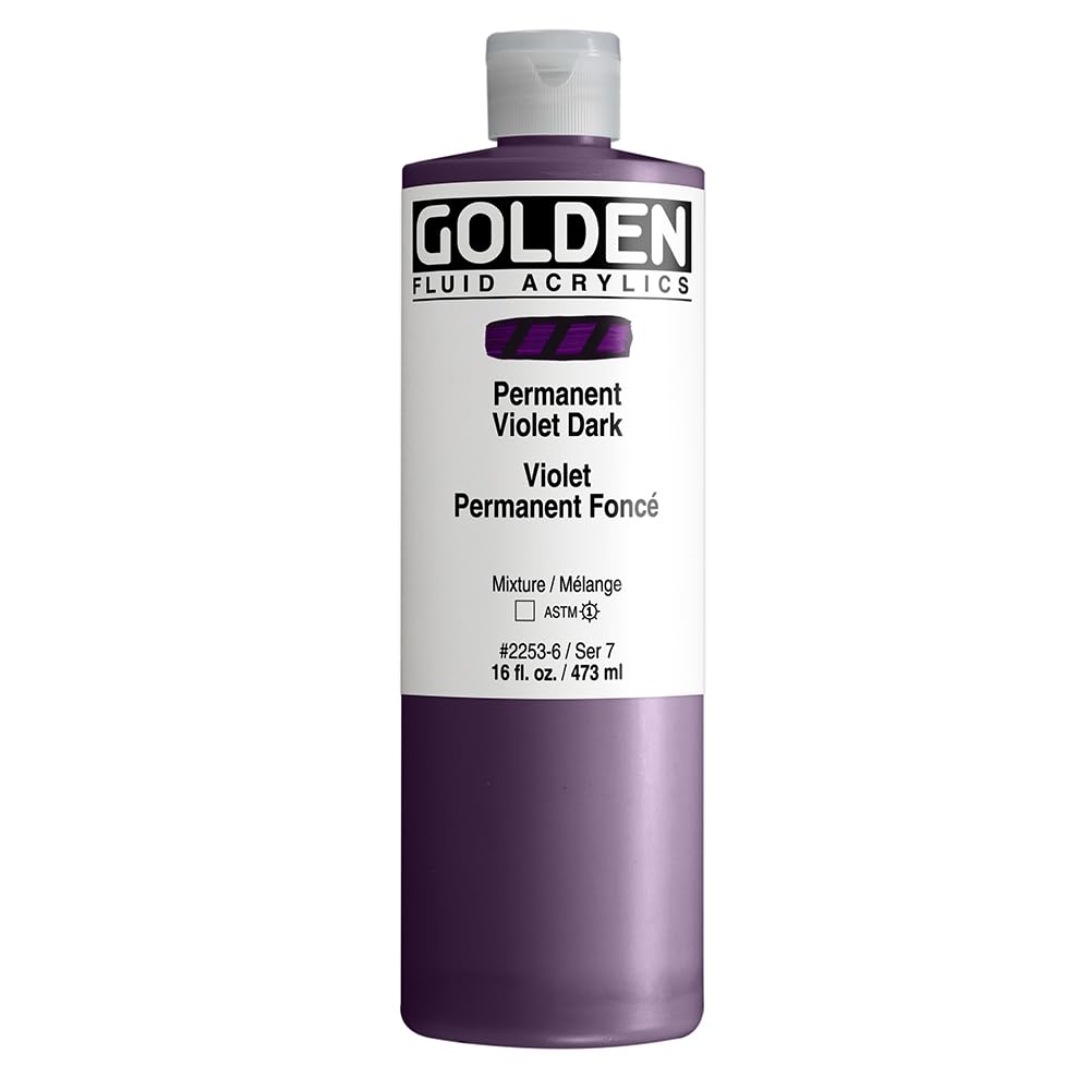 GOLDEN Fluid Acrylics, Permanent Violet Dark, 473 ml Bottle, Professional Acrylic Paint, Transparent — image 1