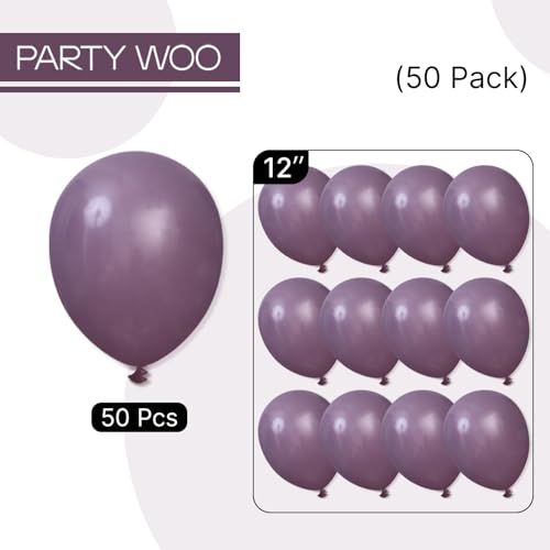 Image of PartyWoo Dusty Purple Balloons 50pcs Lavender Lilac Dark Royal Purple Boho