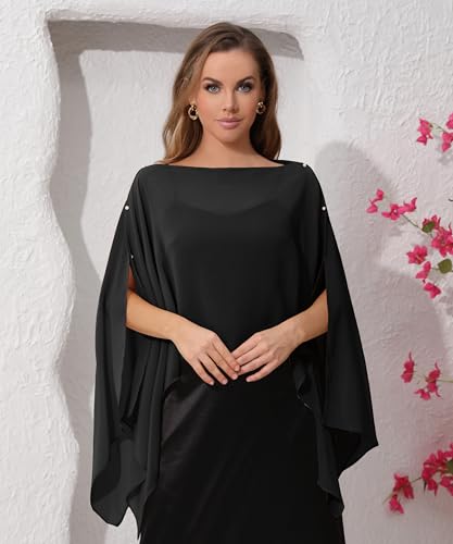 Women's Chiffon Capelet Shawls and Wraps for Evening Dress Soft Shawl Top Cape Cover Up Blouse for Wedding/Beach3