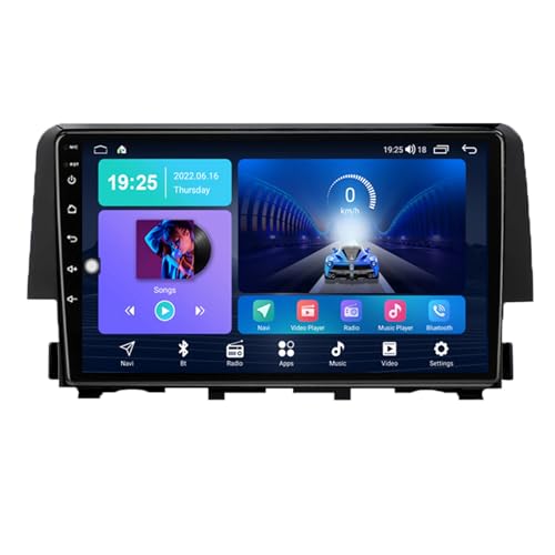 9 Android 14 Radio Estéreo para Coche con Navegación GPS Controles en el Volante/SWC AHD Cámara de marcha atrás Bluetooth Carplay Radio FM WIFI Control por Honda Civic 10th 2016 2017 2018 2019 2020(D2
