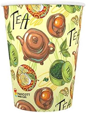 PARICOTT 90ml – 200 Cups | Green Tea Printed Paper Cups | Disposable Use & Throw Glasses for Tea, Coffee, Water – Ideal for Office, Pantry, Events, Travel – Eco-Friendly, 3 Oz