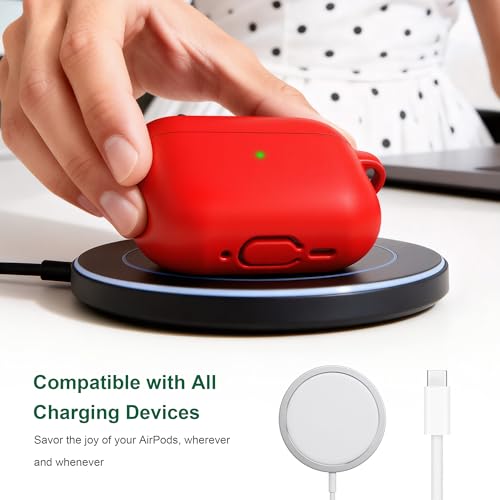 Image of R-fun for AirPods Pro 3rd Generation Case with Cleaner Kit, Soft Silicone Protective Case Cover for Apple AirPod Pro 3 for Women Men, AirPods Pro Case Accessories with Keychain, Red