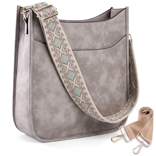 Image of HKCLUF Crossbody Bag for Women Vegan Leather Hobo Handbags Guitar Strap Purse Shoulder Bucket Bag with 2PCS Adjustable Straps