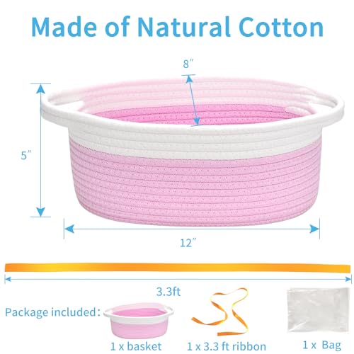 Image of Empty Gift Basket with Gift Bag & Ribbon, Woven Rope Basket, 12x8x5