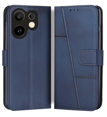 Image of for Vivo V60E 5G / Vivo T4 Pro 5G / Vivo V60 5G Flip Cover Leather Finish | Inside TPU with Card Pockets | Wallet Stand | Complete Protection Flip Case Blue
