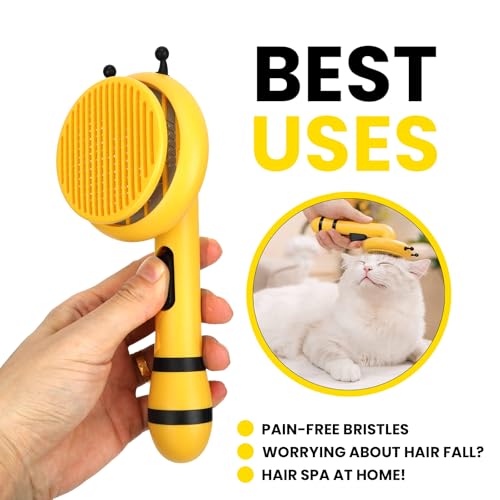 Image of Honeybee Dog & Cat Comb - Pain-Free Grooming Brush - Quick-Clean Switch - All Fur Types - Cute Honeybee Design - Effective Pet Hair Removal - Spa-Like Massage Grooming
