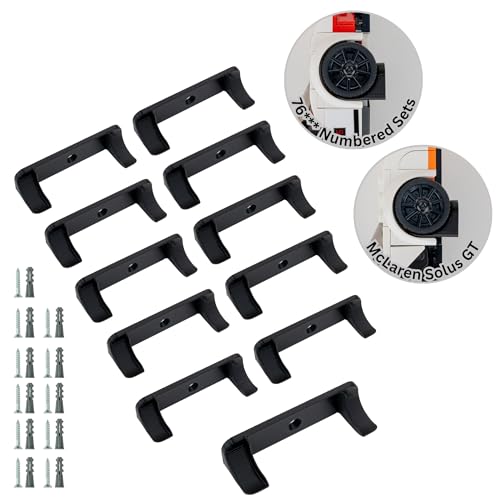 Wall Mount for Lego Speed Champions (10 Pack + 1 Bonus) | Compatible with 76*** Sets (2020 and Later) | Includes Large Size for McLaren Solus GT | Car Model Display Hanger & Holder