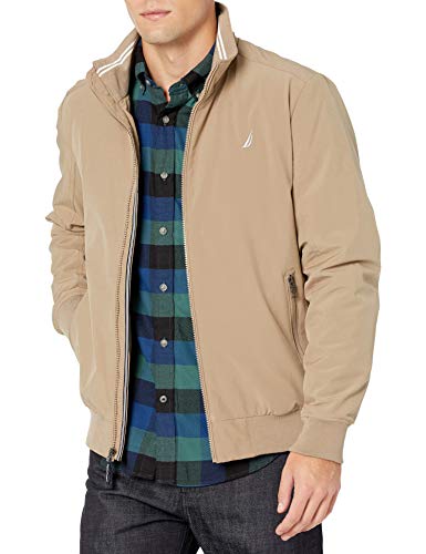 Nautica Men's Zip Up Bomber Jacket, Water and Wind Resistant, Taupe, Small