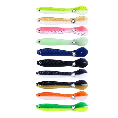Tizuqe 10 piezas señuelos de pesca de plástico blando cebos de cebo Jigging señuelos artificiales nadadores para aparejos de pesca de agua salada señuelos de fuga