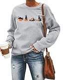LUKYCILD Black Cat Pumpkin Sweatshirt Women Spooky Season Pullover Halloween Sweatshirt Long Sleeve Fall Tops