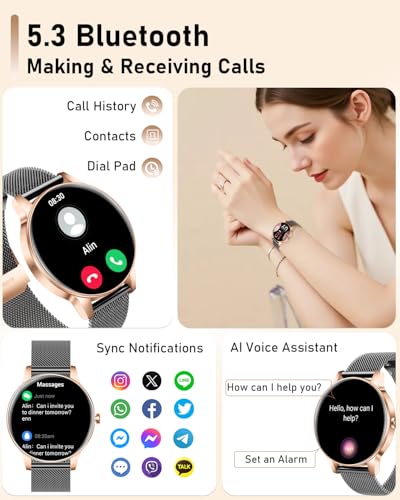 Image of Smart Watch for Women, 1.27'' TFT Fitness Watch With Bluetooth Answer /Make Call,Heart Rate /SpO2 /Sleep Monitor /Menstrual Cycle /120+ Sports Fitness Tracker for iPhone Android iOS(4 Straps,Black Gold)