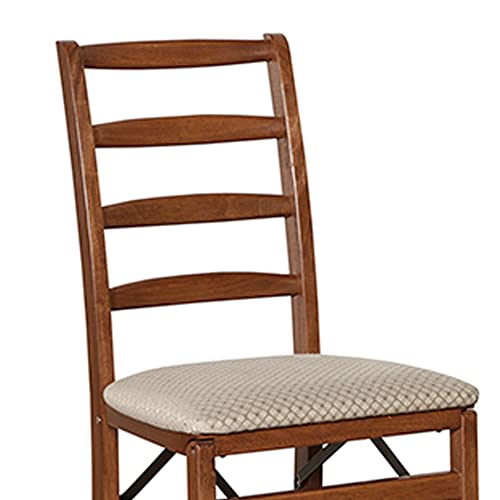 MECO Stakmore Shaker Ladderback Premium Solid Wood Dining Table Folding Chair Set with Fabric Padded Upholstered Seat, Cherry (2 Pack)