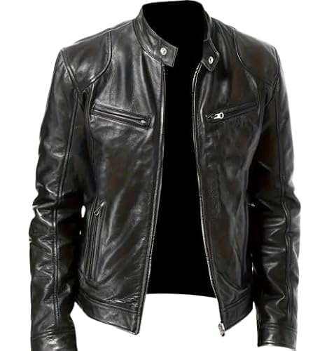 Men’s Leather Jacket Classic Biker Style Motorcycle Coat Fit Fashion Outerwear for Casual, Travel & Work Lightweight Fall & Winter Jackets for Men (US, Alpha, XX-Large, Regular, Regular, Black)