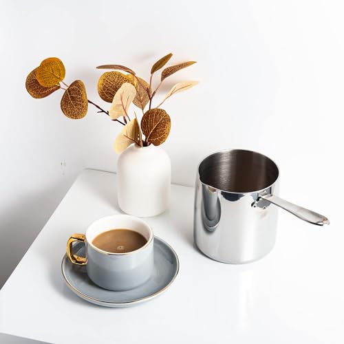 IMEEA Kaffeekanne 900ml aus 18/10 Edelstahl Türkische Mokkakanne & Butter-Schmelztopf mit Ausgießer für Induktion & Gasherd