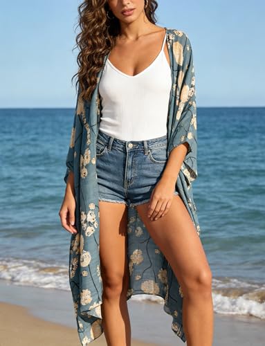 Image of Breezy Lane Women's Kimono Cardigan Summer Swimsuit Coverups Beach Cover Up with Floral Print for Vacation