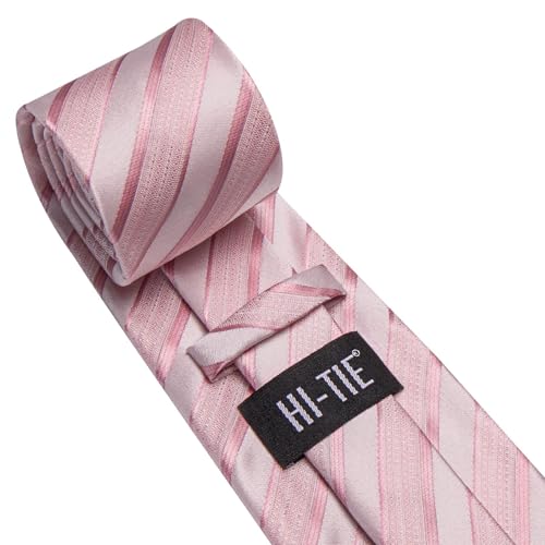 Image of Hi-Tie 70 inches Ties for Men Silk Extra Long Necktie and Pocket Square Cufflinks Set Men Big and Tall Tie Business