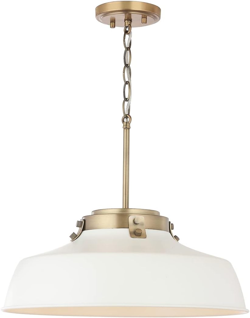 Austin Allen 9D330A Oakwood Urban/Industrial Metal Shade Pendant Lighting Fixture, 1-Light 100 Watt, 7" H x 18" W, Matte White