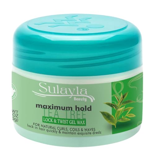 Sulayla Beauty Tea Tree Lock & Twist Gel Wax - Maximum Hold - 150 grams or Afro Hair, Frizz Control, with Coconut Oil & Castor Oil.